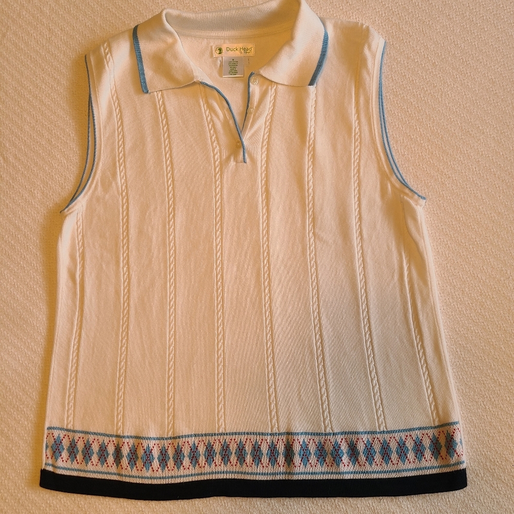 Duck head Sleeveless 100% Cotton Sport White and blue Shirt Size M